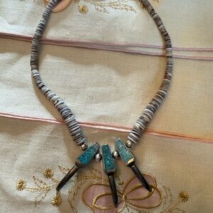 Native Oyster Shell and turquoise bear claw necklace